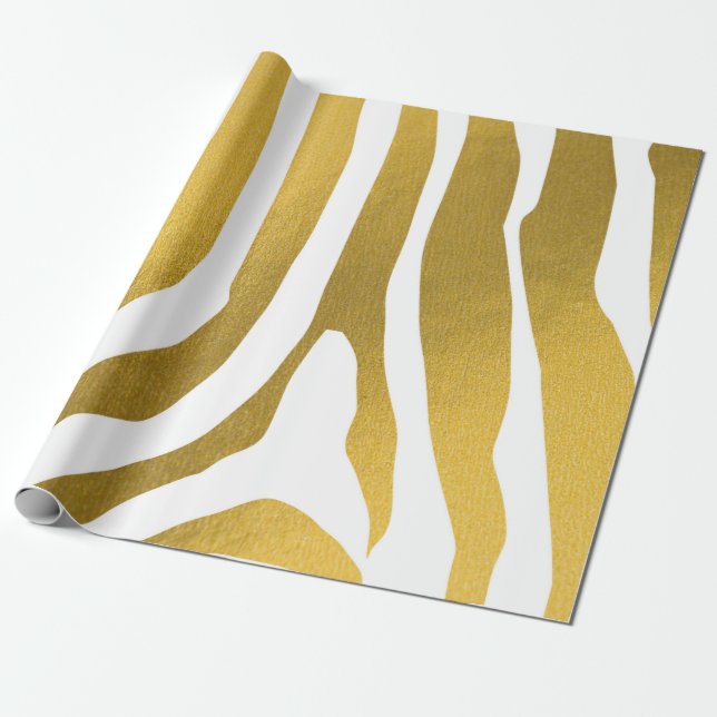 Faux Gold Zebra Print Stripes Pattern Wrapping Paper (Unrolled)