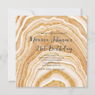 Faux Golden Agate 21st Birthday Invitation