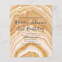 Faux Golden Agate 21st Birthday Invitation
