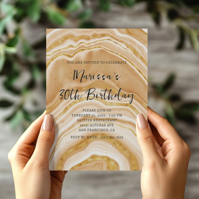 Faux Golden Agate 30th Birthday Invitation (Faux Golden Agate 30th Birthday Invitation)