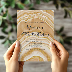 Faux Golden Agate 40th Birthday Invitation