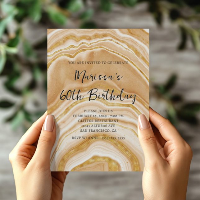 Faux Golden Agate 60th Birthday Invitation (Faux Golden Agate 60th Birthday Invitation)