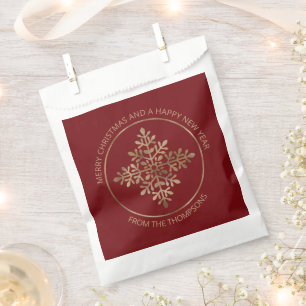 Faux Golden Foil Snowflake On Red (Not Real Foil) Favour Bags