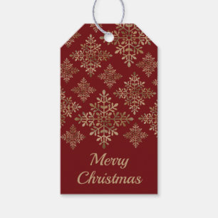 Faux Golden Foil Snowflakes On Red (Not Real Foil) Gift Tags