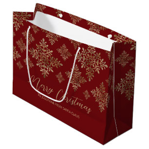 Faux Golden Foil Snowflakes On Red (Not Real Foil) Large Gift Bag