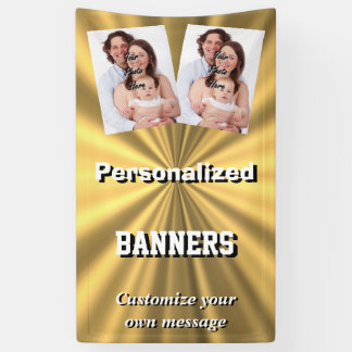 Faux golden metallic gold photo template banner