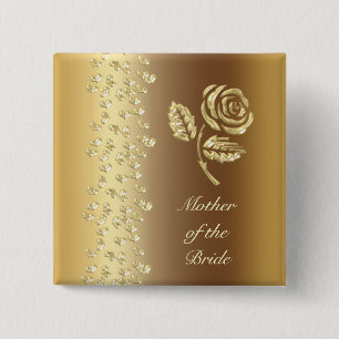 Faux Golden Wedding rose and hearts name 15 Cm Square Badge