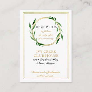 Faux Golden Wreath Wedding Reception Card