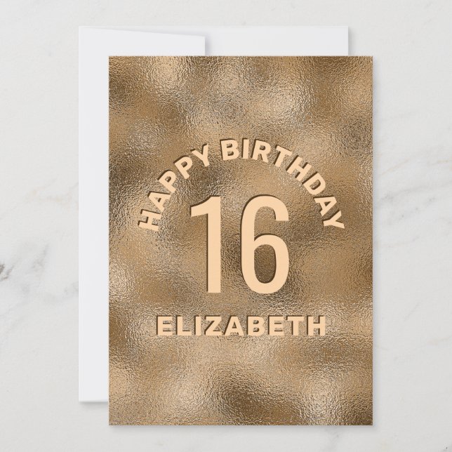Faux Golden Yellow Foil Look Happy Birthday & Age (Front)