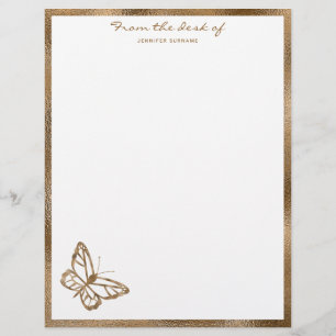 Faux Golden Yellow Foil Look-like Butterfly &Text Custom Letterhead