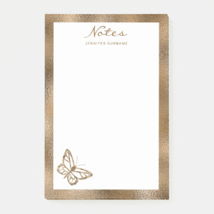 Faux Golden Yellow Foil Look-like Butterfly & Text Post-it Notes