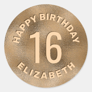 Faux Golden Yellow Foil Texture Happy Birthday Classic Round Sticker