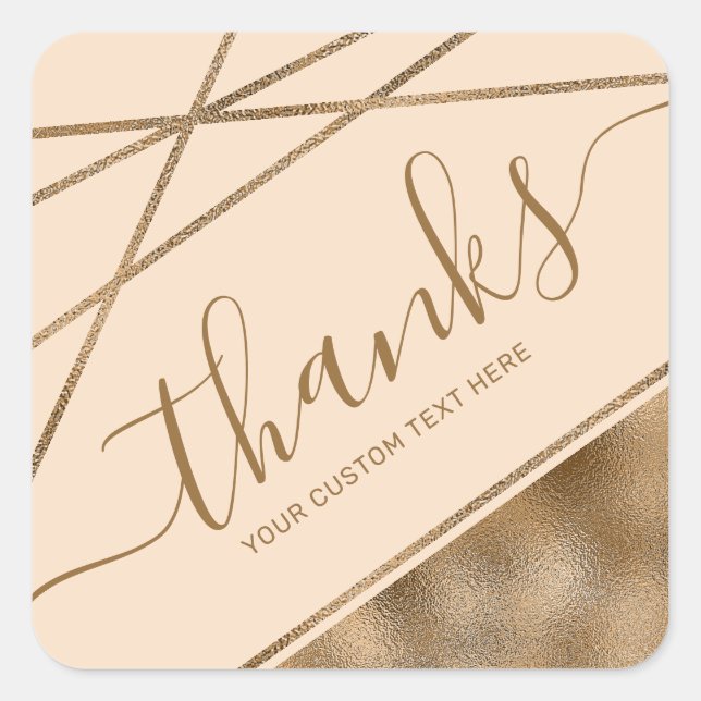Faux Golden Yellow Foil Thanks Text & Custom Text Square Sticker (Front)