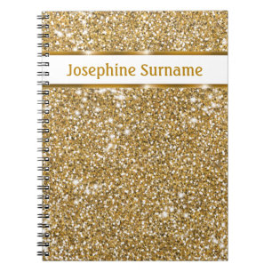 Faux Golden Yellow Glitter Texture & Custom Text Notebook