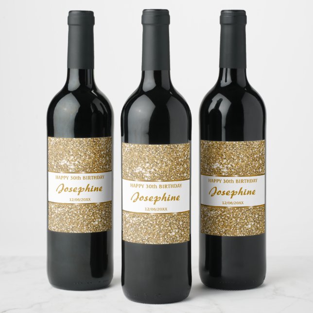 Faux Golden Yellow Glitter Texture & Custom Text Wine Label (Bottles)