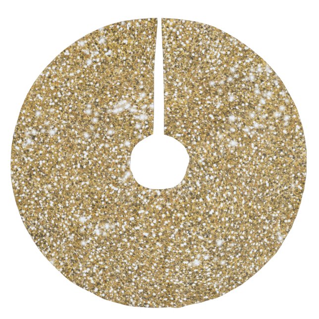 Faux Golden Yellow Glitter Texture Look Graphic Brushed Polyester Tree Skirt (Front)