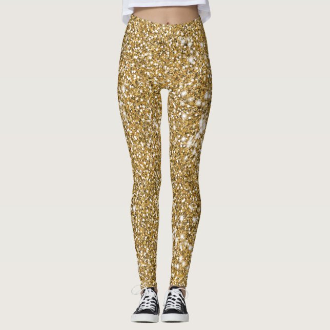 Faux Golden Yellow Glitter Texture Look Leggings (Front)