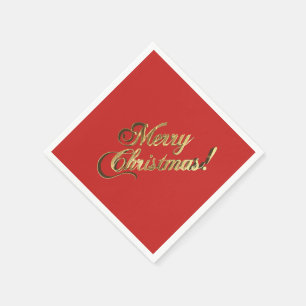 Faux Golf Foil Text Merry Christmas Elegant Red Napkin