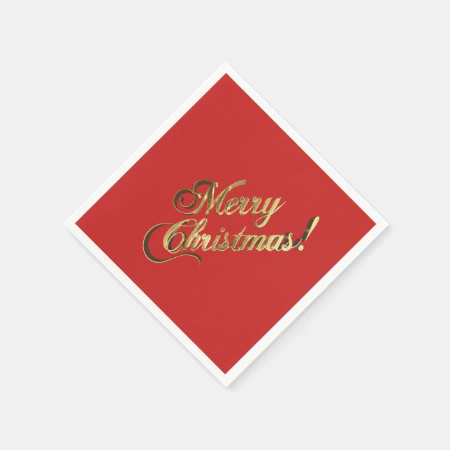 Faux Golf Foil Text Merry Christmas Elegant Red Napkin (Corner)