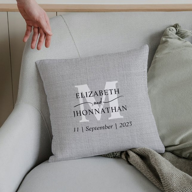 Faux Gray Linen Wedding Monogram Rustic Keepsake Cushion (Creator Uploaded)