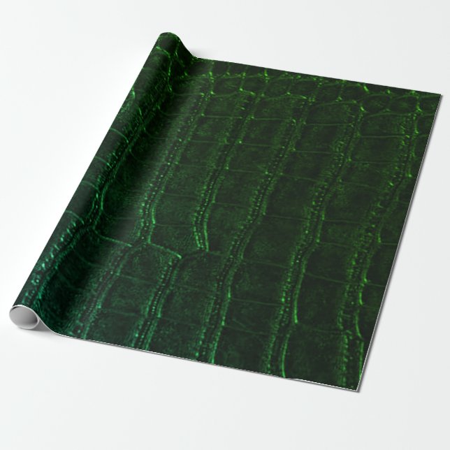 Faux Green Alligator Crocodile Leather Print Wrapping Paper (Unrolled)