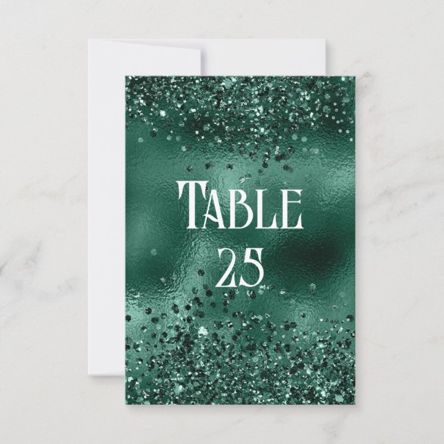 Faux Green Glitter and Foil Wedding Table Number (Front)