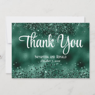 Faux Green Glitter and Foil Wedding Thank You Card
