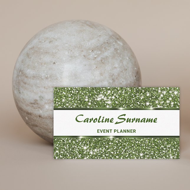 Faux Green Glitter Event Planner Stylish Glitter Business Card (Creator Uploaded)