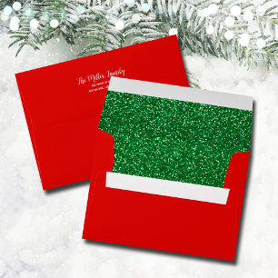 Faux Green Glitter Red Envelope