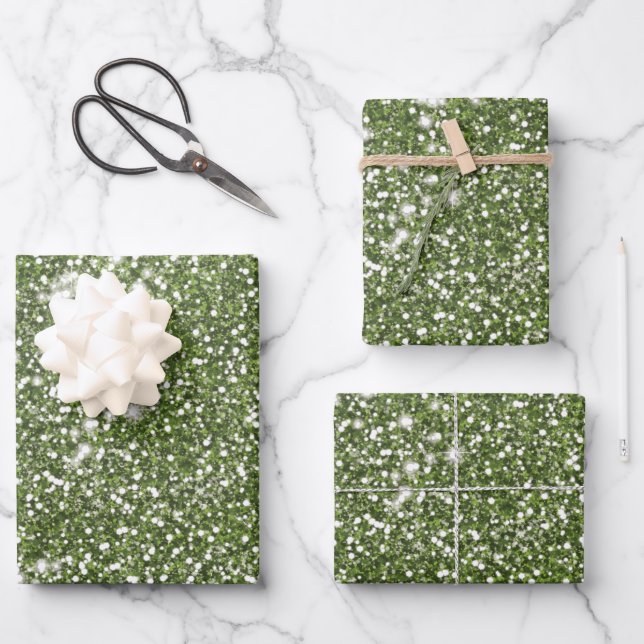 Faux Green Glitter Texture Look-like Graphic Wrapping Paper Sheet (Front)