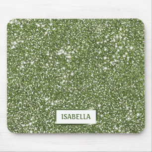 Faux Green Glitter Texture Look With Custom Name Mouse Pad