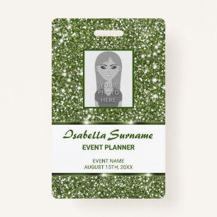 Faux Green Glitter Texture Look With Custom Text ID Badge