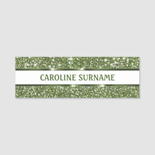 Faux Green Glitter Texture With Custom Name Tag