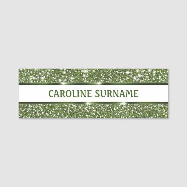 Faux Green Glitter Texture With Custom Name Tag (Front)
