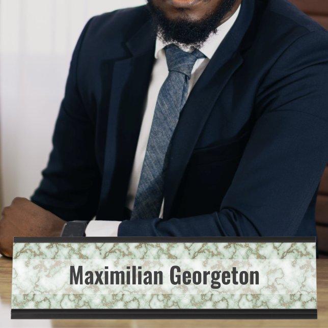 Faux Green Gold Marble Desk Name Plate (Faux Green Gold Marble Desk Name Plate by Office Accessories Shop)