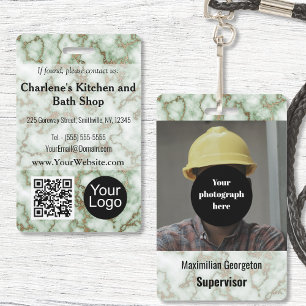 Faux Green Gold Marble ID ID Badge