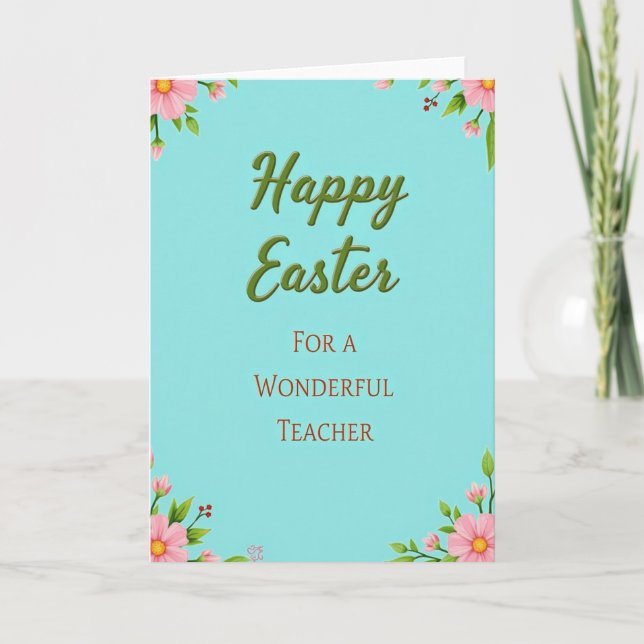 Faux Green Happy Easter Teacher Card (Front)