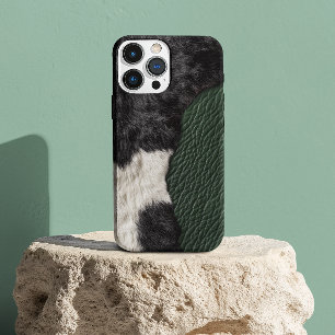 Faux Green Leather Cow Spotted Hide fur iPhone 16 Case