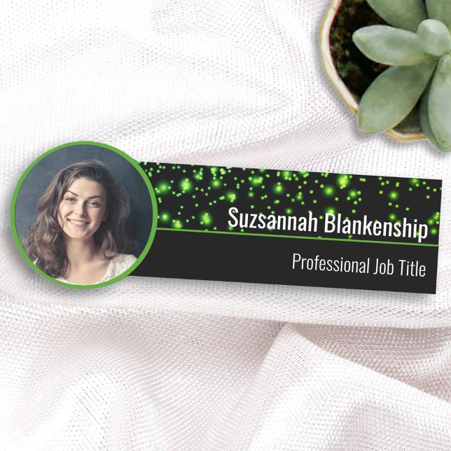  Faux Green Sparkles Custom Photo Professional Name Tag (Creator Uploaded)