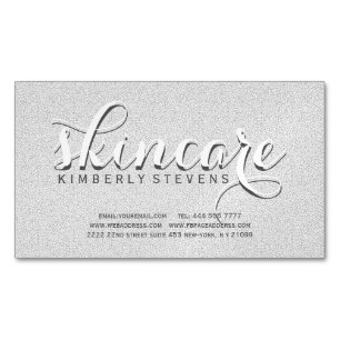 Faux Grey And White Glitter Magnetic Business Card