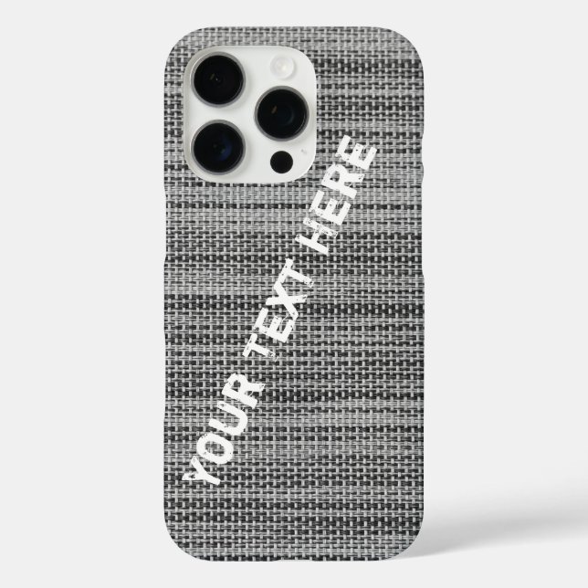 Faux Grey Fabric Custom Text Name iPhone Case (Back)