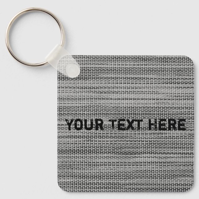 Faux Grey Fabric Keychain with Custom Text (Front)