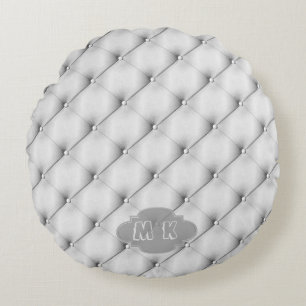 Faux Grey Leather Upholstery Custom Monogram Round Cushion
