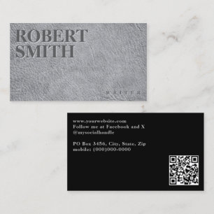 Faux Grey Leather with Embossed Text Business Card