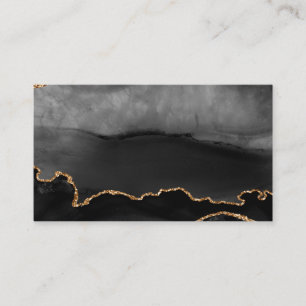 Faux Grey Marbled Agate Golden Glitter Black Stone Business Card