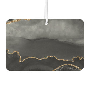 Faux Grey Marbled Agate Golden Glitter Black Stone Car Air Freshener