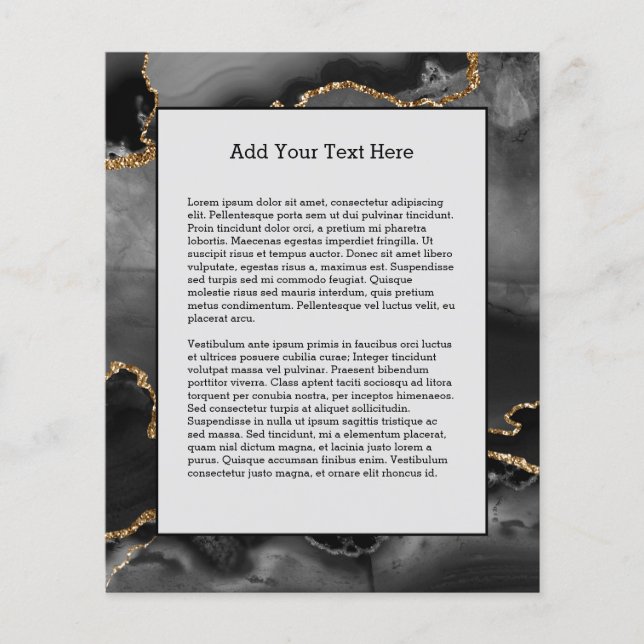 Faux Grey Marbled Agate Golden Glitter Black Stone Flyer (Front)