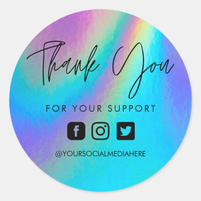 Faux Holo Custom Thank You Business Classic Round  Classic Round Sticker (Front)