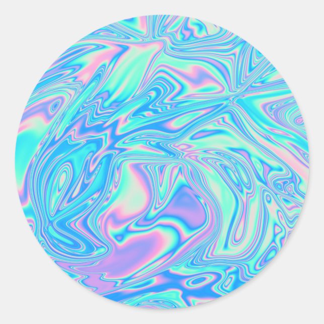 Faux Holographic Blue Custom Trendy Classic Round Sticker (Front)
