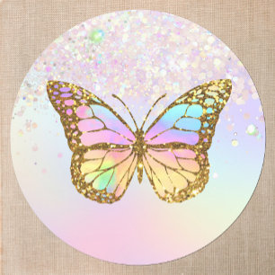 faux holographic butterfly classic round sticker